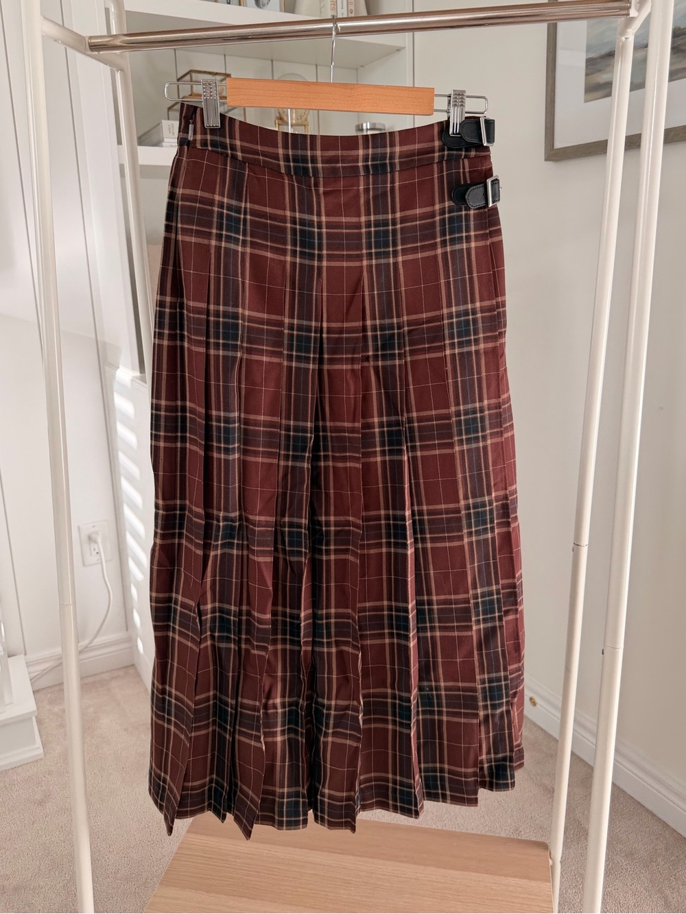 Plaid Maxi Skirt in Brown - Classic Pleated Womens Skirt